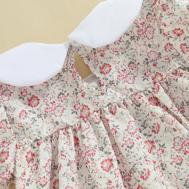 Lioraitiin Newborn Baby Girl Romper Short Sleeve Doll Collar Floral