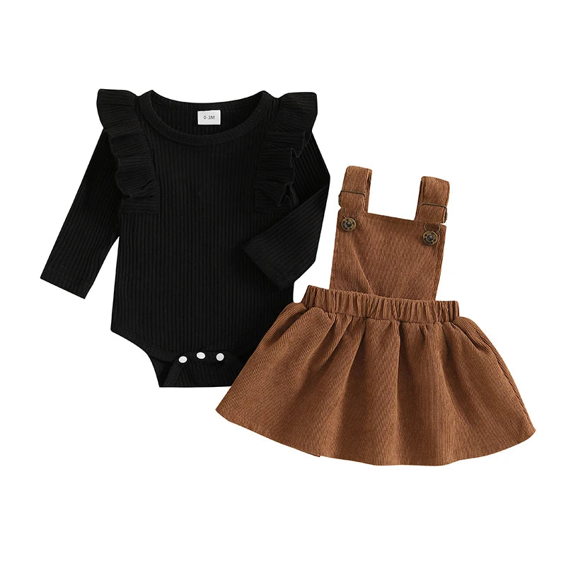 Lioraitiin Baby Girl Outfit Solid Ruffled Long Sleeve Crew Neck