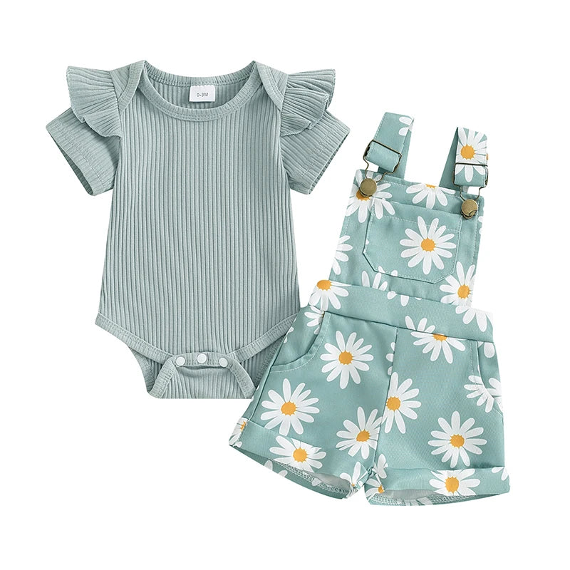 Lioraitiin Baby Girls Shorts Set, Short Sleeve Romper with Flower
