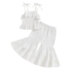 Lioraitiin Toddler Girl Set Sleeveless Smocked Lacing Strap Camisole