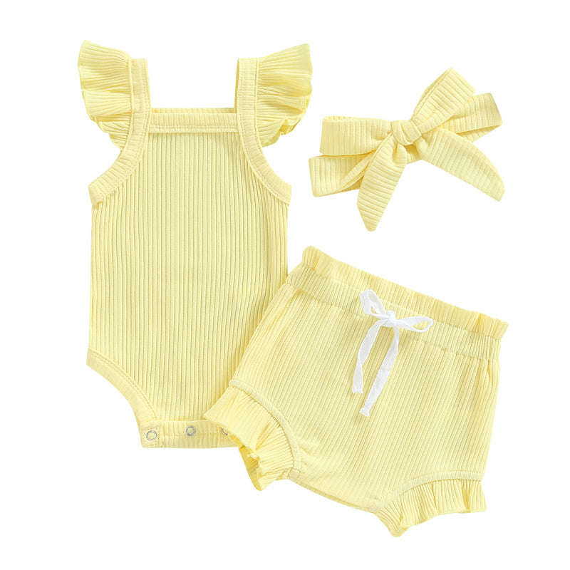 Lioraitiin 0-18M Toddler Girls 3Pcs Fly Sleeve Solid Romper Tops