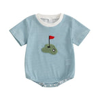 Newborn Baby Boy Romper Short Sleeve Round Neck Stripes Print