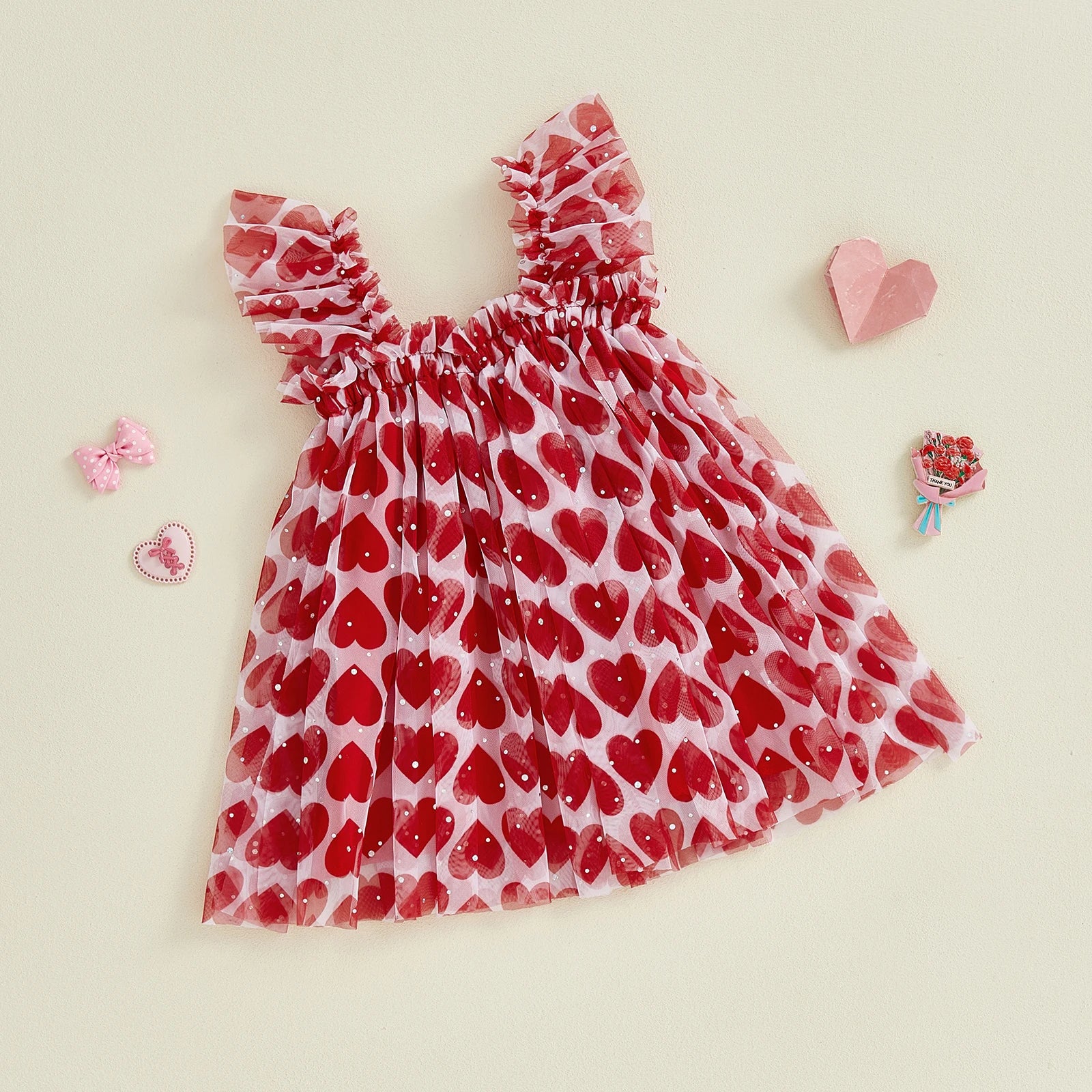 Lioraitiin Toddler Baby Girl Sleeveless Dress with Ruffled Straps Red
