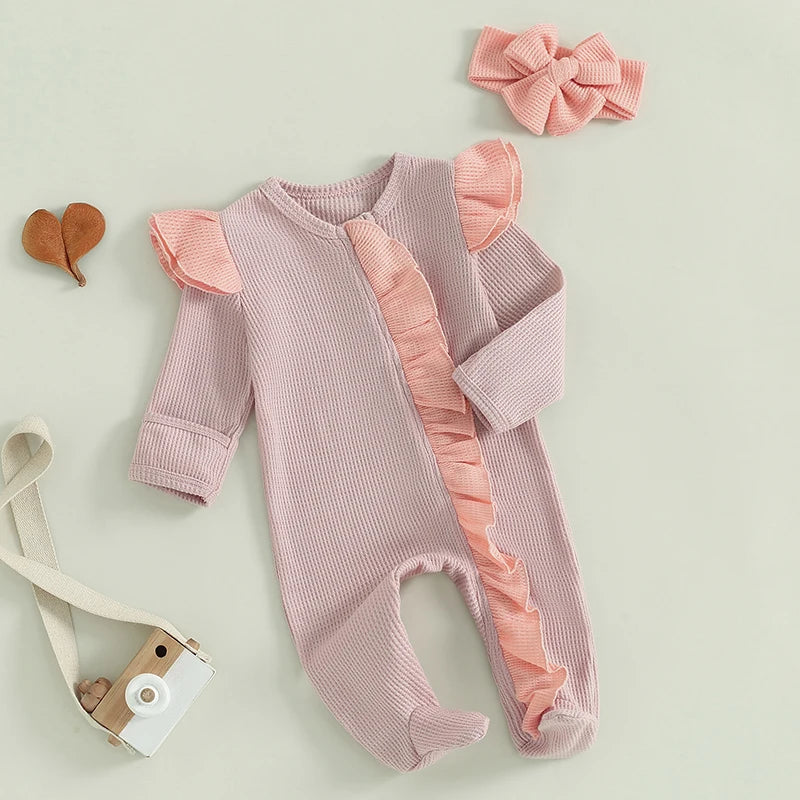 Lioraitiin Baby Girls Outfit, Long Sleeve Crew Neck Frills Zipped