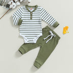 Lioraitiin 0-24M Infant Baby Boy 2Pcs Outfits Long Sleeve Striped