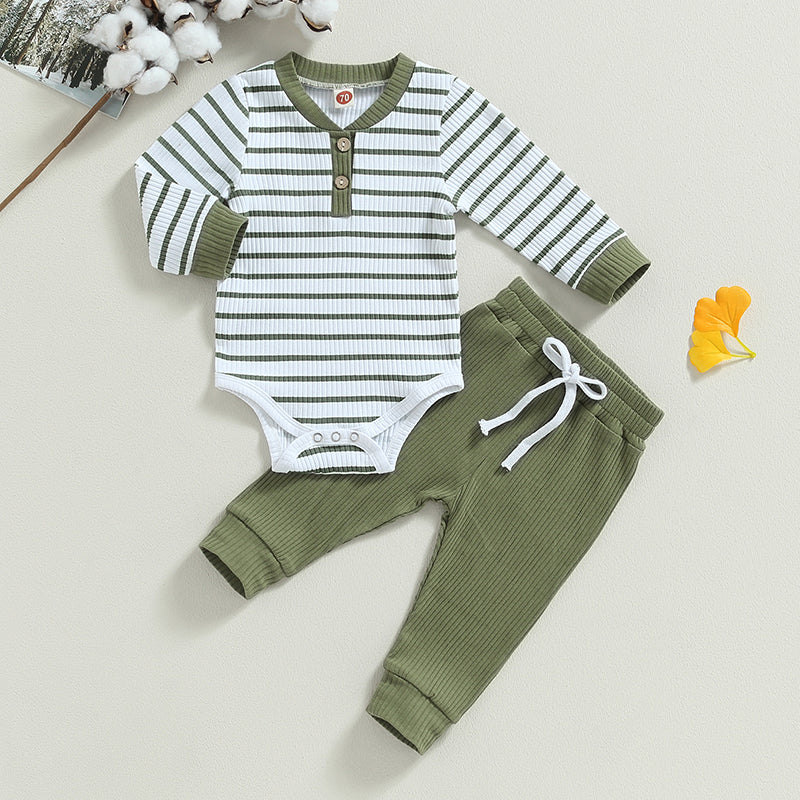 Lioraitiin 0-24M Infant Baby Boy 2Pcs Outfits Long Sleeve Striped
