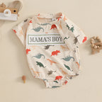 Lioraitiin Baby Boy Dinosaur Romper Letter Embroidery Short Sleeve
