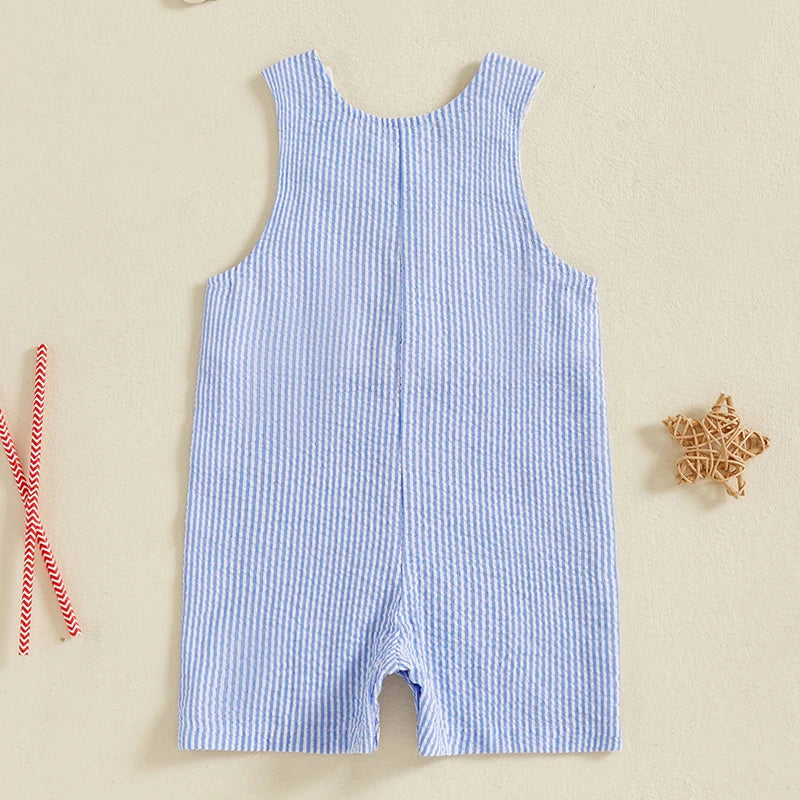 Lioraitiin Baby Boy 4th of July Romper Star Letter Striped Sleeveless