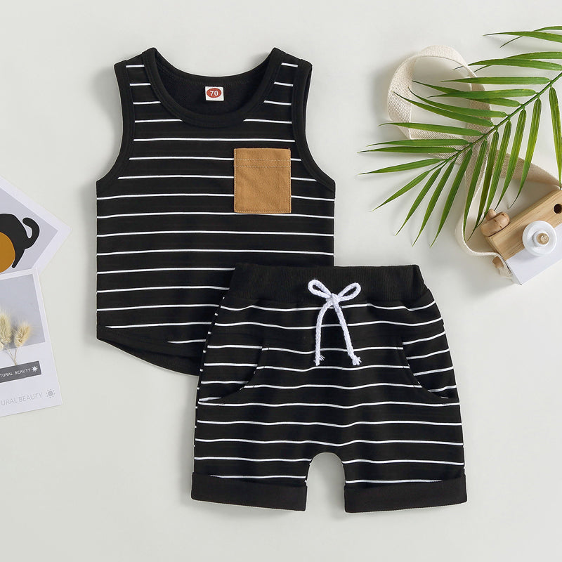 Lioraitiin 0-4Years Kids Baby Boy 2Pcs Outfits Striped Sleeveless