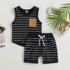 Lioraitiin 0-4Years Kids Baby Boy 2Pcs Outfits Striped Sleeveless
