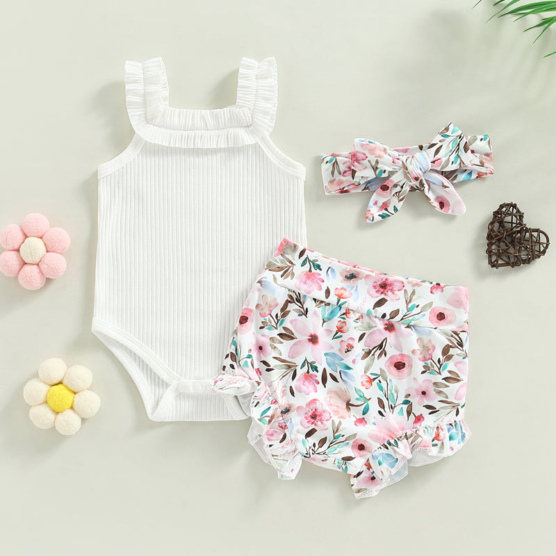 Lioraitiin 0-18M Infant Baby Girls Shorts Set Sleeveless Romper