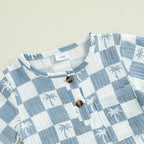 Lioraitiin Newborn Baby Boy Romper Short Sleeve Round Neck Checkered