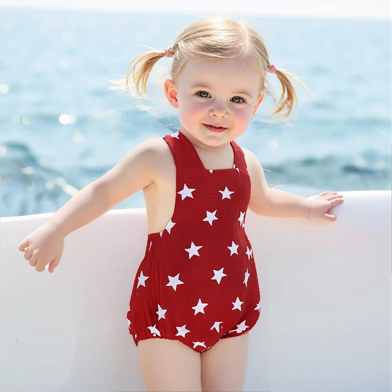 Lioraitiin Baby Girls Boys Romper Sleeveless Stars Print Bodysuit