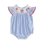 Lioraitiin Baby Girls Romper Fly Sleeve Crew Neck Stripes Embroidery