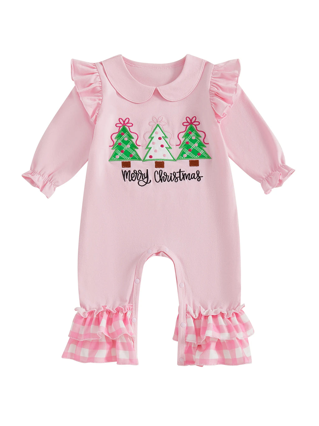 Lioraitiin Baby Girl Christmas Romper Long Sleeve Doll Collar