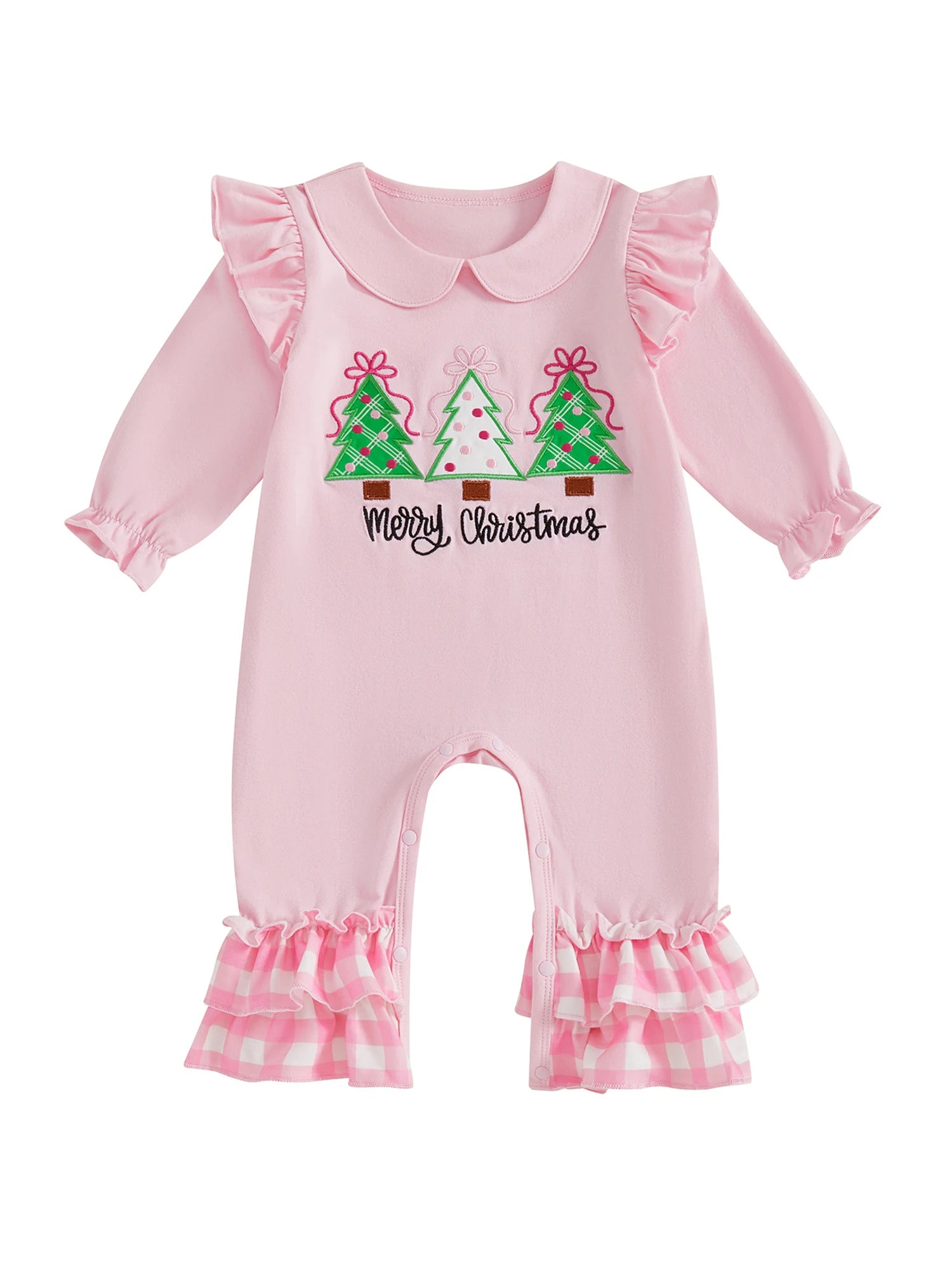 Lioraitiin Baby Girl Christmas Romper Long Sleeve Doll Collar