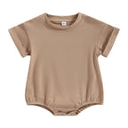 Lioraitiin 0-24M Baby Boys Girls Rompers Solid Short Sleeve O-neck