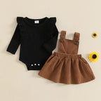 Lioraitiin Baby Girl Outfit Solid Ruffled Long Sleeve Crew Neck