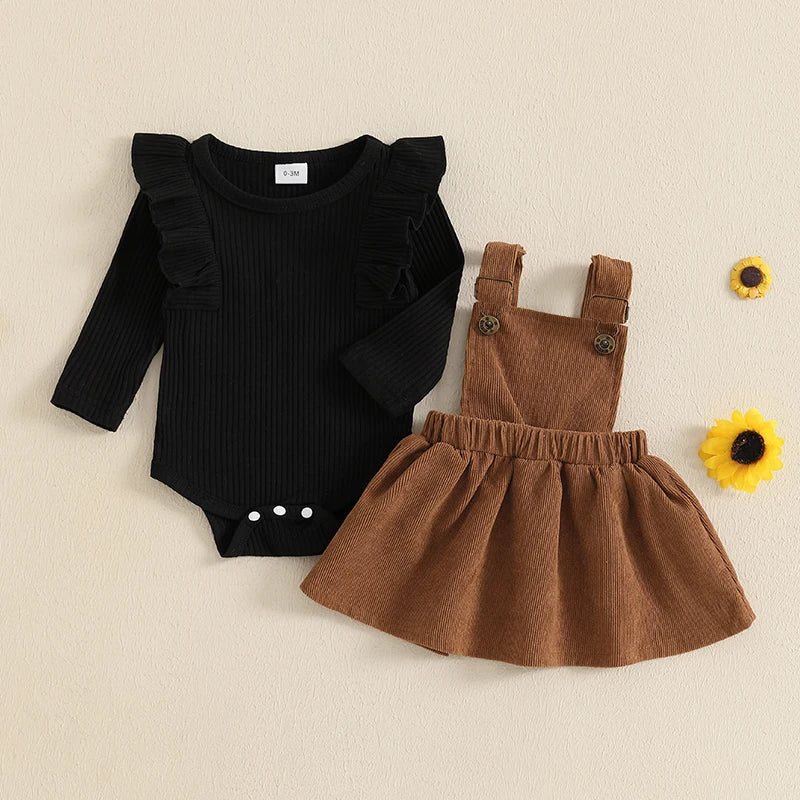 Lioraitiin Baby Girl Outfit Solid Ruffled Long Sleeve Crew Neck