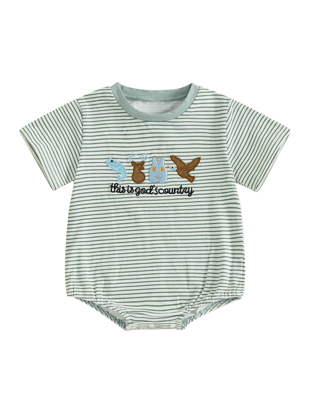 Lioraitiin Baby Boys Rompers Letter Animals Embroidery Stripe O-Neck