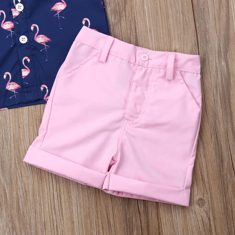 Lioraitiin 1-6Years Toddler Baby Boy Gentleman Flamingo Short Sleeve