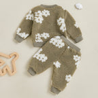 Lioraitiin Toddler Girls Outfits Floral Pattern Fuzzy Long Sleeve