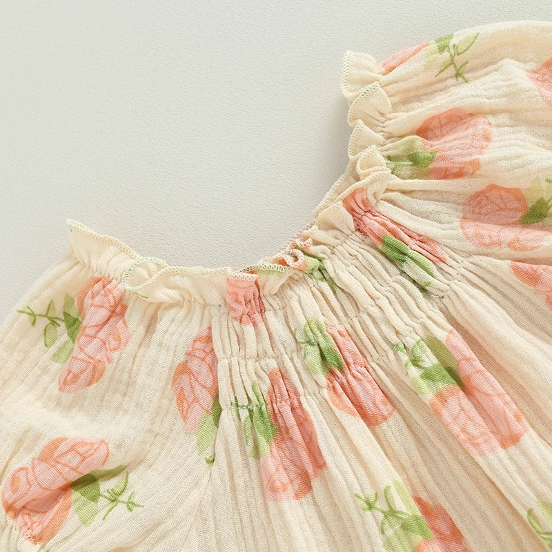 Lioraitiin 0-24M Infant Baby Girls Bodysuit Flower Print Short Puff