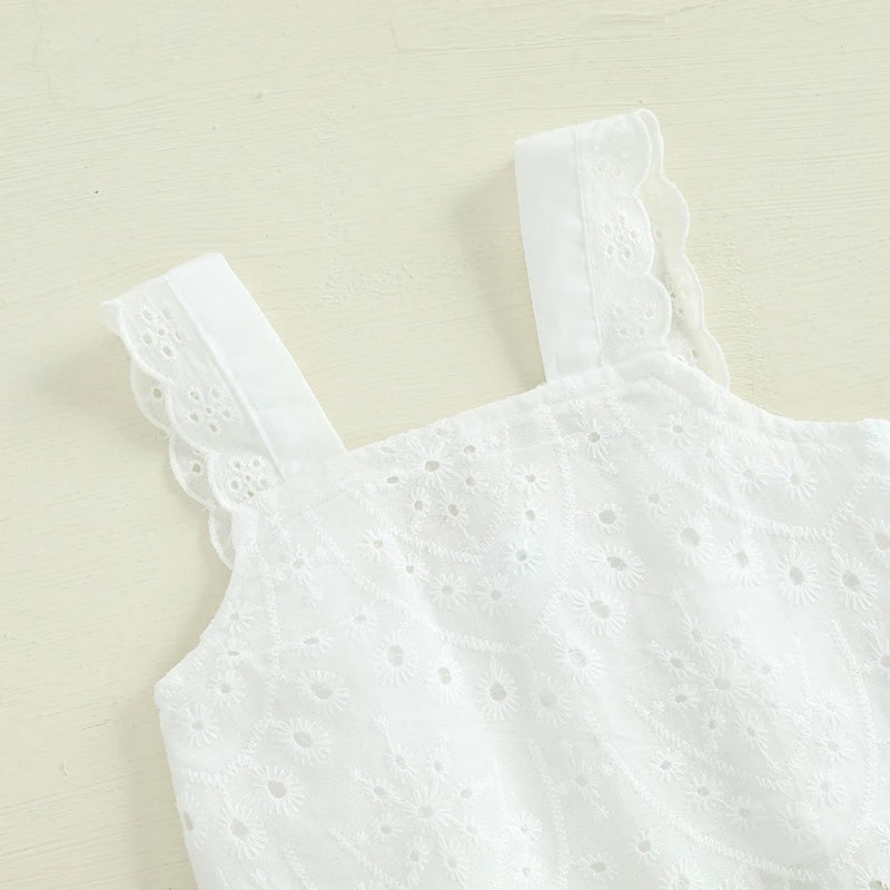 Lioraitiin Toddler Girl Eyelet Embroidery Cami Tops+Elastic Waist