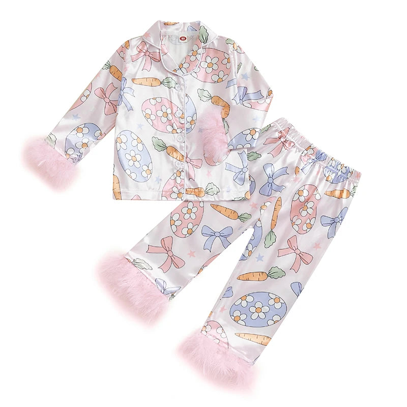 Lioraitiin Toddler Kids Baby Girl Solid Pjs Ruffle Long Sleeve Button