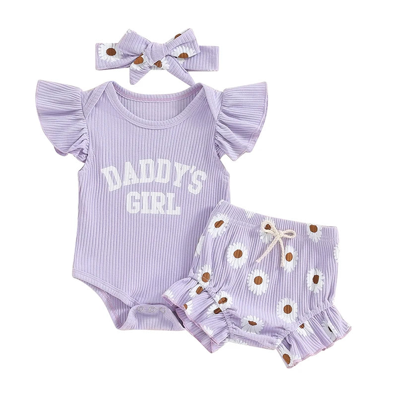 Lioraitiin 0-18M Baby Girls Shorts Sets Flying Sleeve Letter Print