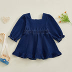 Lioraitiin Toddler Baby Girl Denim Dress Long Puff Sleeve Button Down