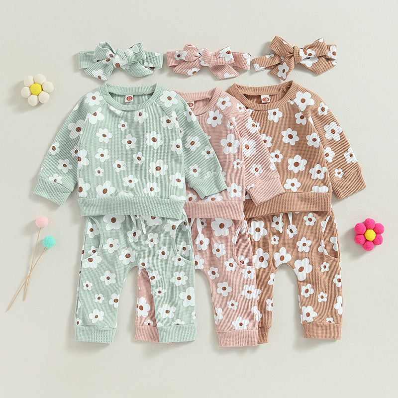Lioraitiin Infant Baby Girl 2Pcs Set Flower Print Long Sleeve