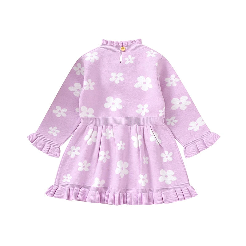 Lioraitiin Toddler Kids Girl Long Sleeve Dress Floral Print Ruffle