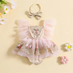 Lioraitiin 0-24M Newborn Girl Outfit Embroidery Flower Fly Sleeve