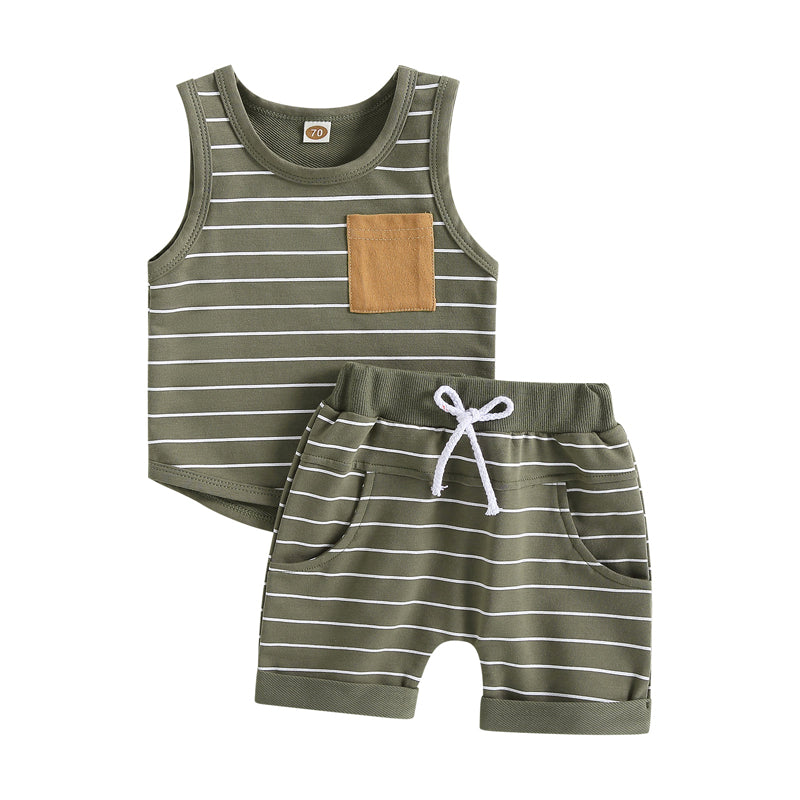 Lioraitiin 0-4Years Kids Baby Boy 2Pcs Outfits Striped Sleeveless