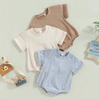 Lioraitiin 0-24M Baby Boys Girls Rompers Solid Short Sleeve O-neck