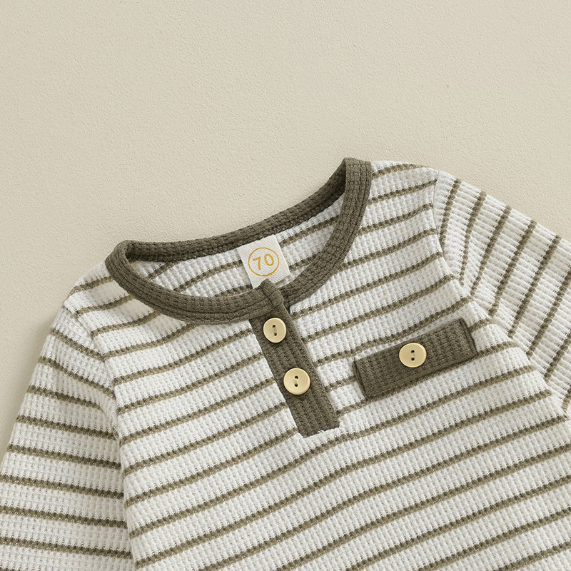 Lioraitiin 0-18M Newborn Baby Boy Girl Waffle Knit Striped Romper