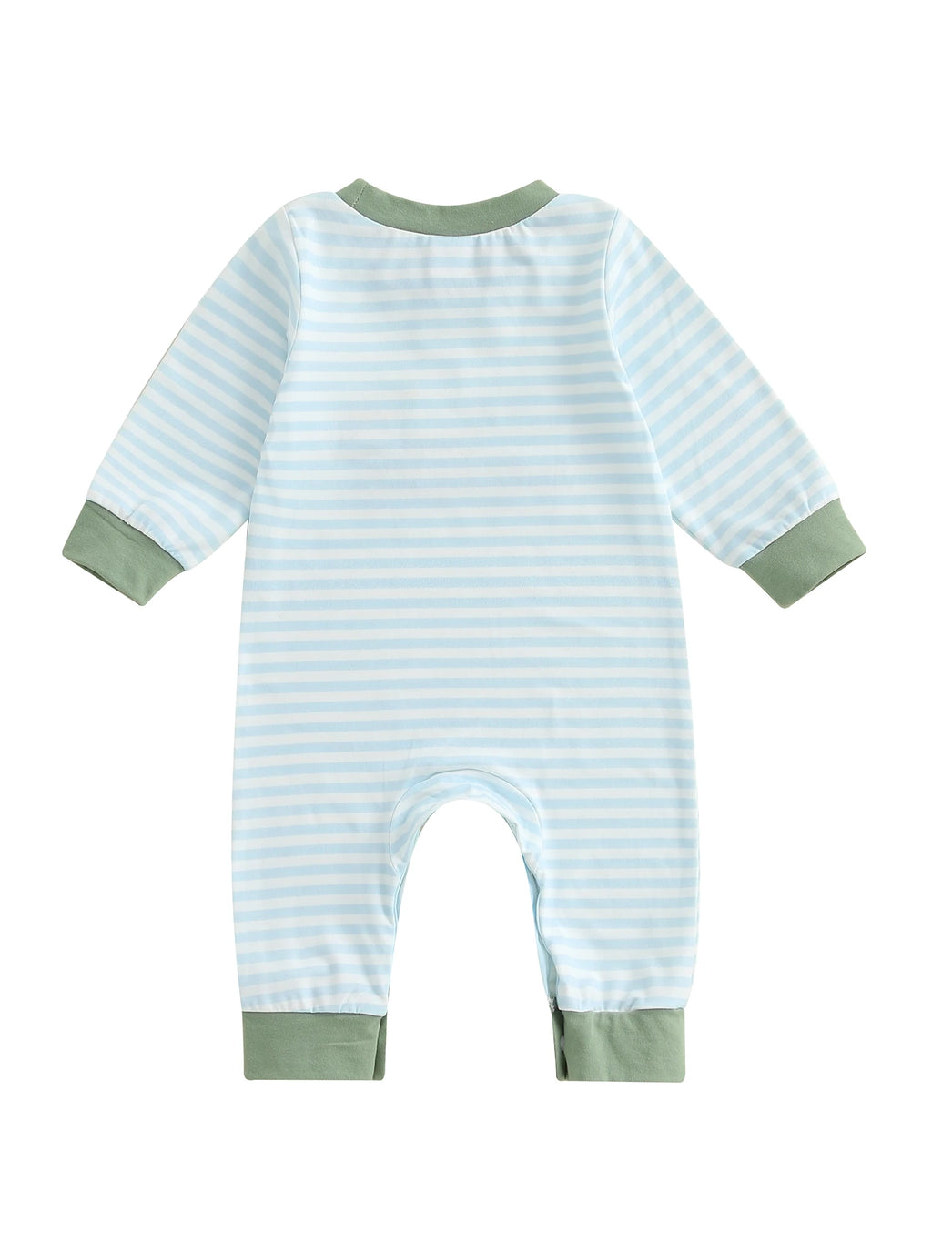 Lioraitiin Baby Boy Romper Embroidered Striped Crew Neck Long Sleeve