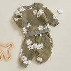 Lioraitiin Toddler Girls Outfits Floral Pattern Fuzzy Long Sleeve
