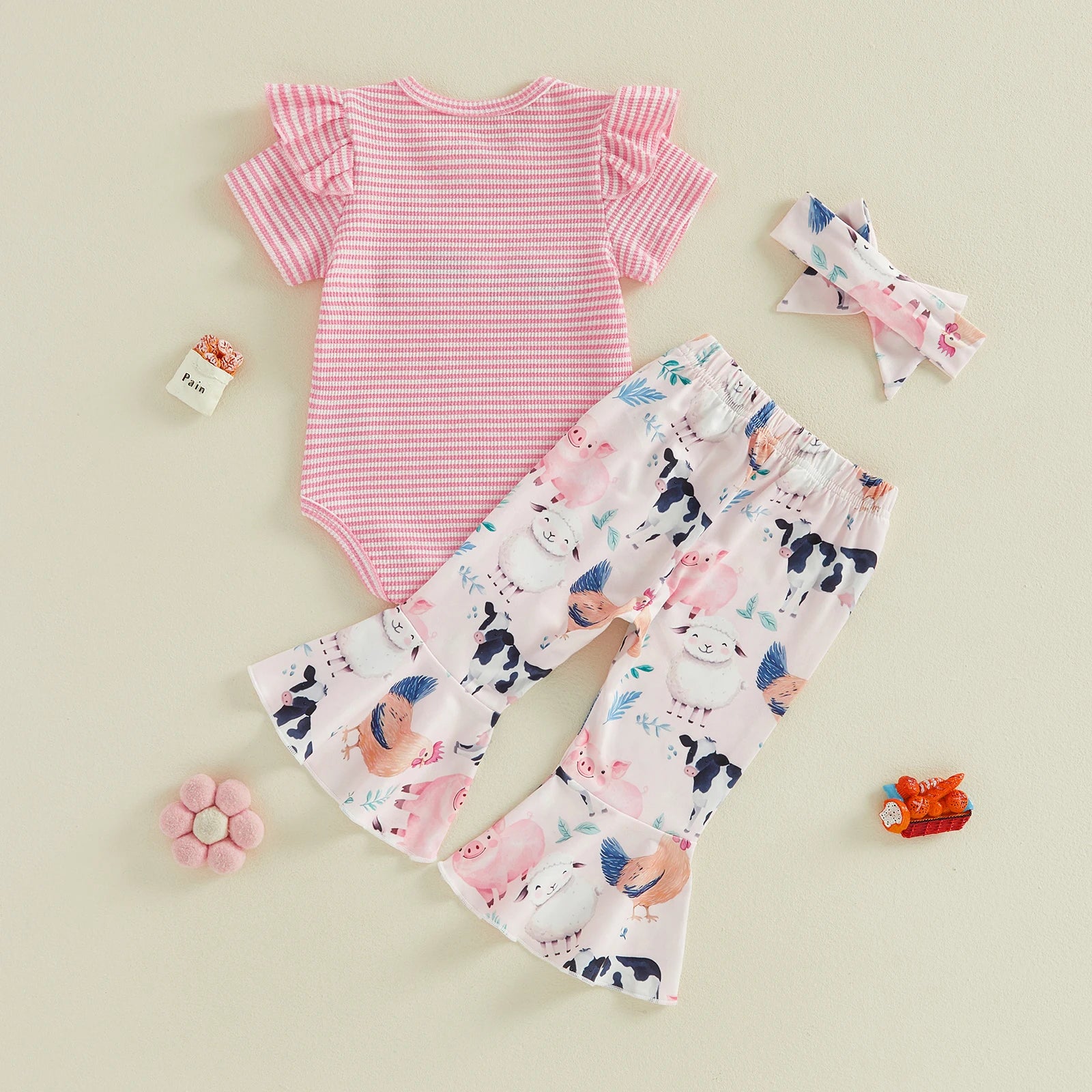 Lioraitiin Baby Girl Outfit Animal Embroidered Striped Crew Neck
