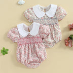 Lioraitiin Newborn Baby Girl Romper Short Sleeve Doll Collar Floral