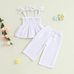 Lioraitiin Toddler Girl Outfits Plaid/Dot Print Spaghetti Strap Tank