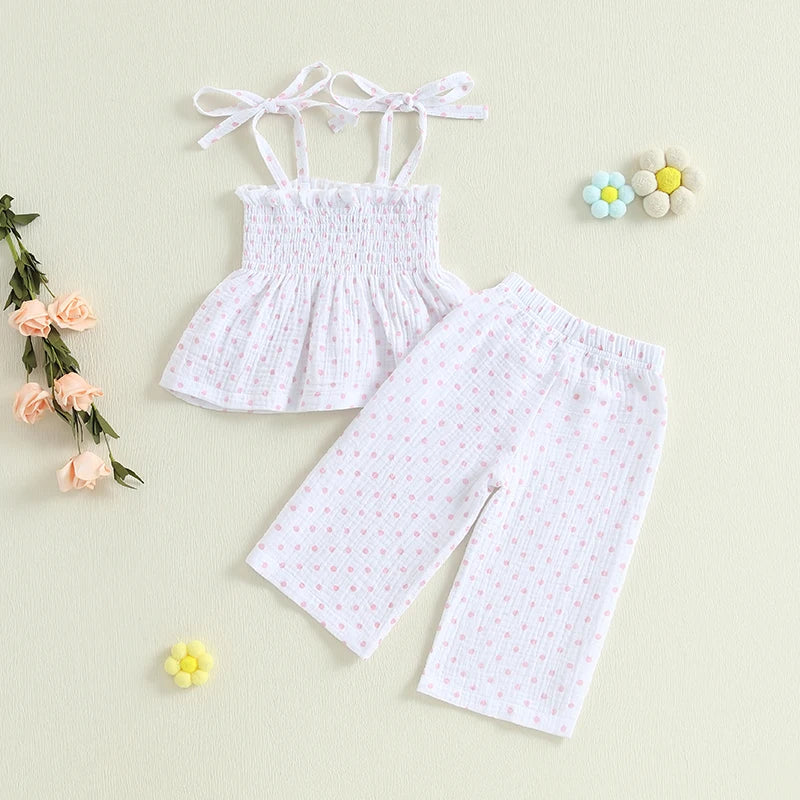 Lioraitiin Toddler Girl Outfits Plaid/Dot Print Spaghetti Strap Tank