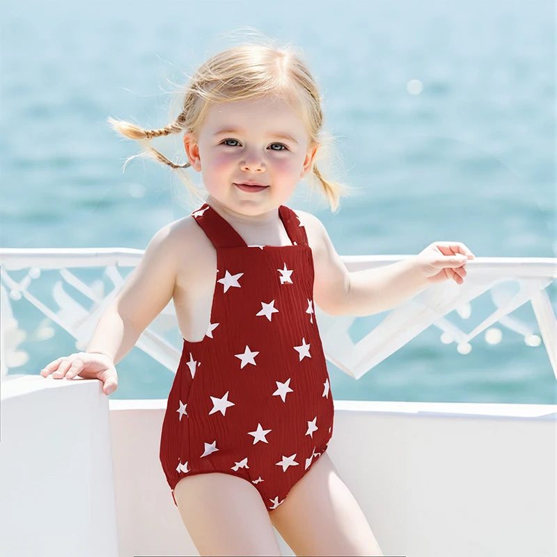 Lioraitiin Baby Girls Boys Romper Sleeveless Stars Print Bodysuit