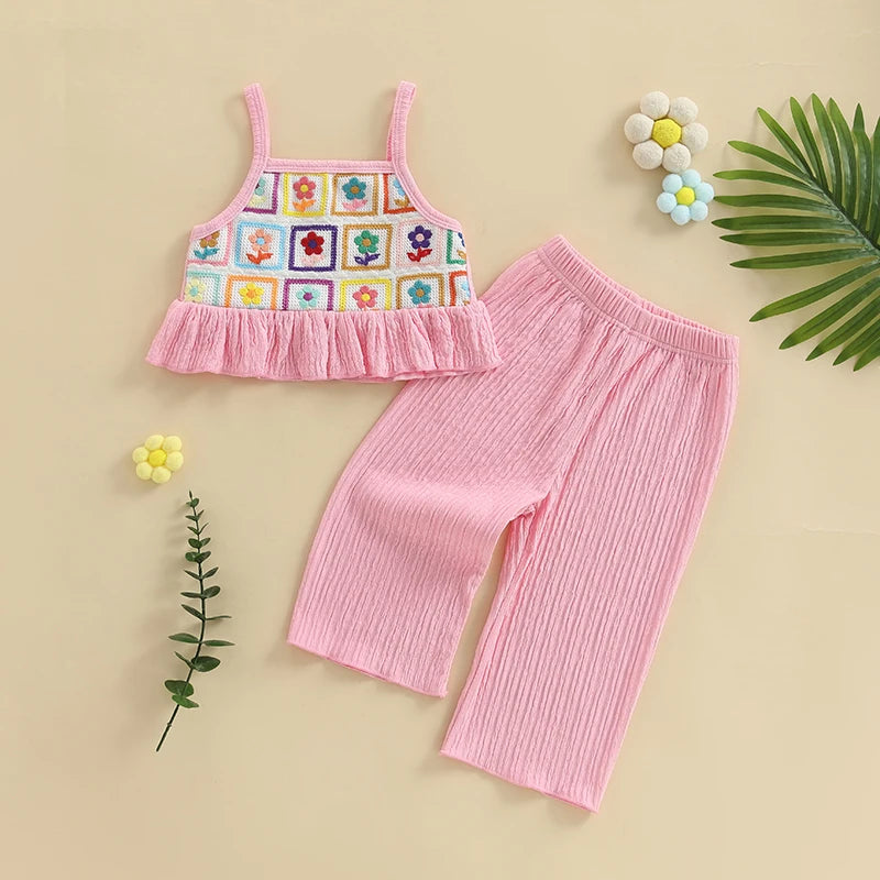 Lioraitiin Toddler Baby Girl Outfit Flower Pattern Ruffled Spaghetti
