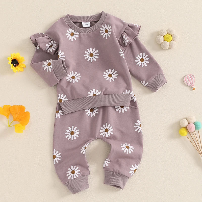 Lioraitiin Toddler Girl Outfit Daisy Print Long Sleeve Sweatshirt