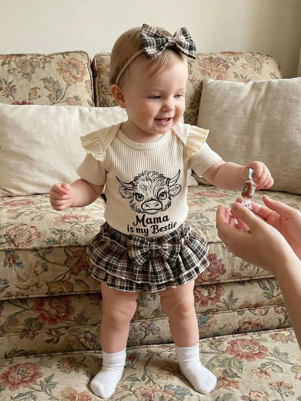 Lioraitiin Infant Girl Baby Outfit Crew Neck Ruffle Short Sleeve Bull