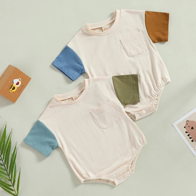Lioraitiin 0-24M Kid Girl Boy Girl Bodysuit Short Sleeve Round Neck