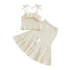 Lioraitiin Toddler Girl Set Sleeveless Smocked Lacing Strap Camisole