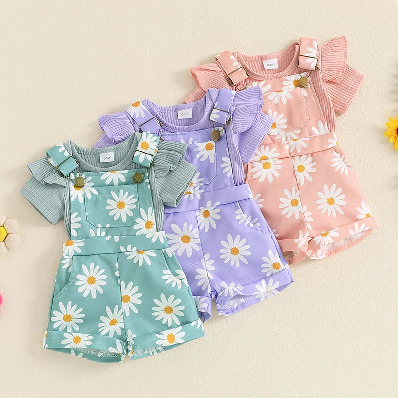 Lioraitiin Baby Girls Shorts Set, Short Sleeve Romper with Flower